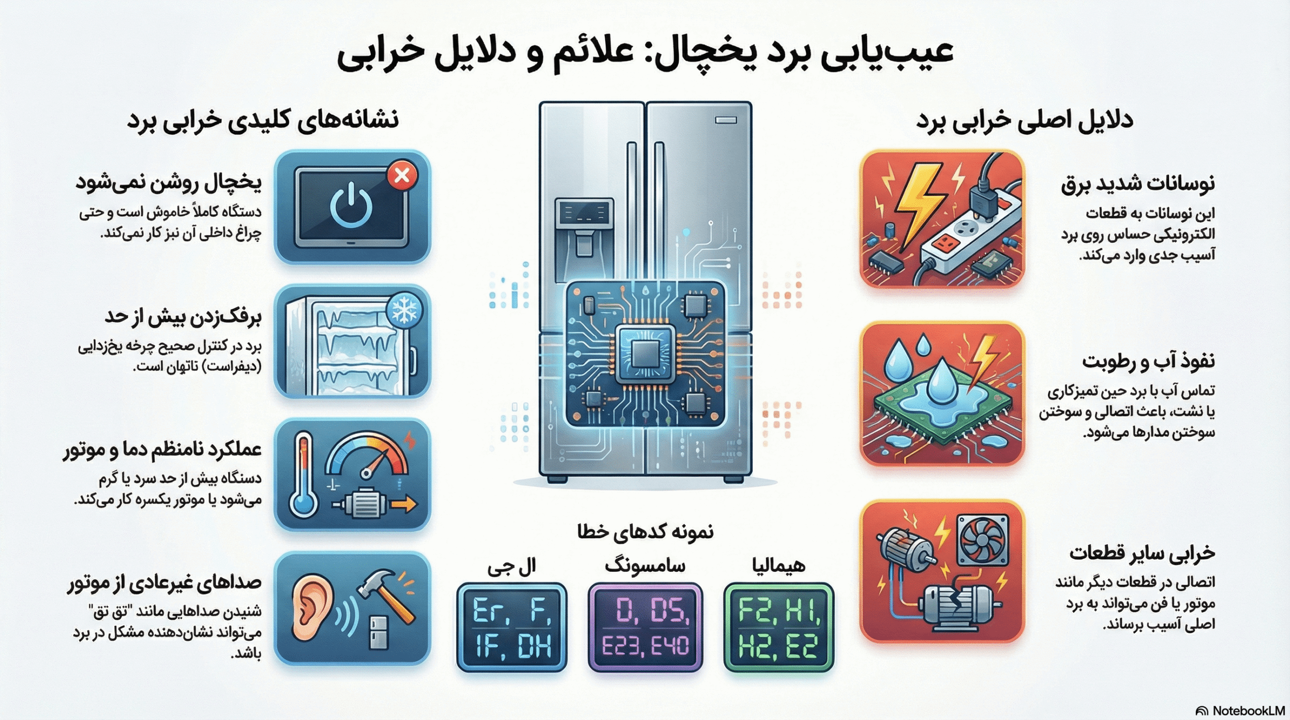 راهنمای عیب یابی و خرابی برد یخچال